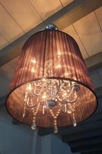 Ronde hanglamp kroonluchter met lampenkap zwart transparant, Ophalen, Gebruikt, Glas, 50 tot 75 cm