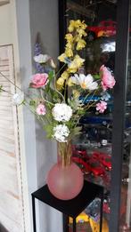 Zomers zijdeboeket met vaas, Overige kleuren, Ophalen of Verzenden, 75 cm of meer, Glas