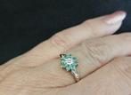 Gouden Vintage ring edelstenen smaragd en diamant. 2025/390., ., Ophalen of Verzenden, Zo goed als nieuw, Met edelsteen