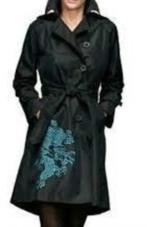 Desigual trenchcoat jas maat 38 zwart geborduurde draak ZGAN, Maat 38/40 (M), Verzenden, Zwart, Zo goed als nieuw