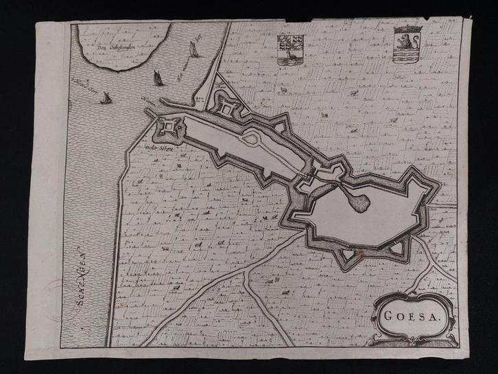 plattegrond van de stad Goes vermoedelijke van Blaue 1649, Antiek en Kunst, Kunst | Etsen en Gravures, Ophalen of Verzenden
