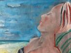 Olieverf schilderij vrouw aan het strand, Ophalen of Verzenden