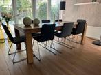 Massief eikenhouten eettafel plus 6 of 8 stoelen., Huis en Inrichting, Tafels | Eettafels, Ophalen, 200 cm of meer, 50 tot 100 cm