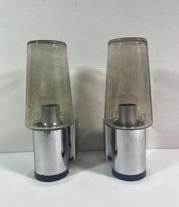 Midcentury Space Age  gerookt glas wandlampjes beschikbaar voor biedingen