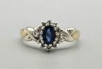 Vintage bi-color ring met edelsteen saffier en diamant. 2025, 18 tot 19, Blauw, ., Nieuw