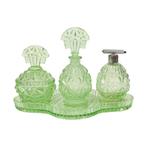 Groene Kristallen Toiletset Boudoirset Art Deco Stijl Parfum, Antiek en Kunst, Antiek | Glas en Kristal, Ophalen of Verzenden