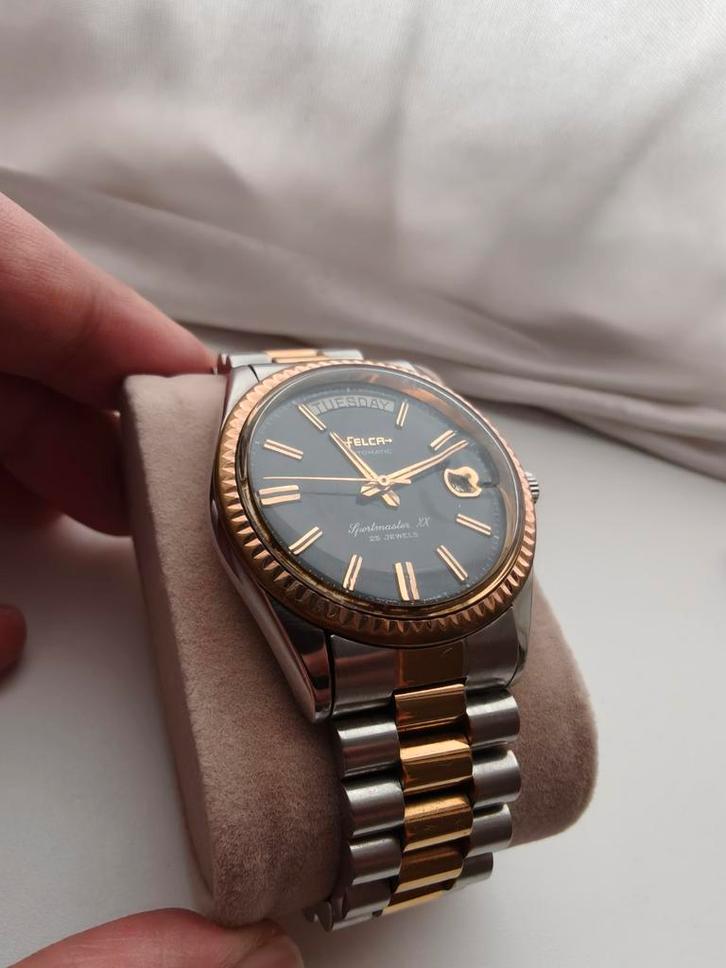 Vintage Felca Sportsmaster Day-Date, Sieraden, Tassen en Uiterlijk, Horloges | Dames, Polshorloge, Overige merken, Staal, Staal