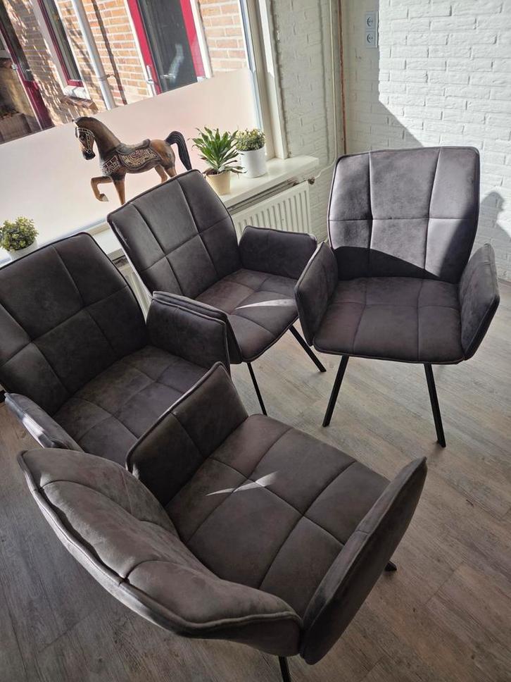 4 eetkamerstoelen zgan, Huis en Inrichting, Stoelen, Zo goed als nieuw, Vier, Grijs, Ophalen