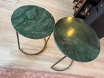 Set van 2 groene granieten bijzettafels, Ophalen of Verzenden, Zo goed als nieuw, Rond, Metaal