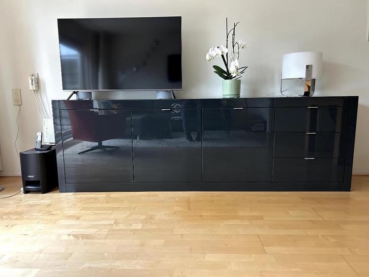 Antraciet hoogglans dressoir, Huis en Inrichting, Kasten | Dressoirs, Gebruikt, 200 cm of meer, 25 tot 50 cm, Met lade(s), Met deur(en)