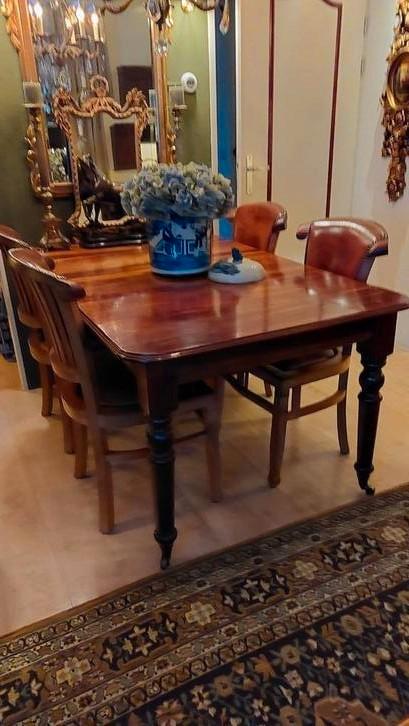 Antieke coulissentafel uit te schuiven tot 240!! Mahoniehout, Antiek en Kunst, Antiek | Meubels | Tafels, Ophalen