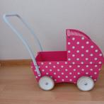Poppenwagen hout Prenatal, roze met witte stippen, Kinderen en Baby's, Speelgoed | Houten speelgoed, Ophalen, Gebruikt, Duw- of Trekspeelgoed