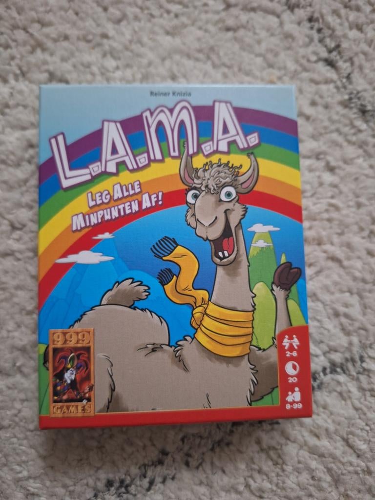 L.A.M.A. kaartspel - Leg Alle Minpunten Af!, Ophalen of Verzenden, Zo goed als nieuw, Vijf spelers of meer, 999 Games