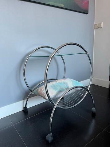 Vintage Design Tafeltje Chroom/Glas - Bijzettafel/Serveerwag beschikbaar voor biedingen