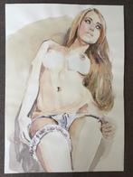 Aquarell DIN A3, Portrait Gemälde Original Signiert, sexy, Verzenden