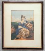 Baxter print The Belle of the Village in fraaie oude lijst, Antiek en Kunst, Ophalen of Verzenden