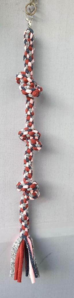 Katoenen klimtouw met 3 knopen (blauw-bruin-grijs-roze) beschikbaar voor biedingen