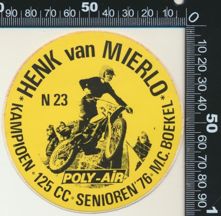 Sticker: Henk van Mierlo - Kampioen 125 CC Senioren 1976 - M, Verzamelen, Stickers, Zo goed als nieuw, Bedrijf of Vereniging, Ophalen of Verzenden