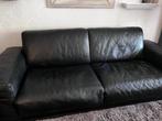 Zwarte leren bank, Ophalen, Minder dan 75 cm, Driepersoons, Leer