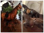 Antiek bruin lederen leren paard paarden 2 x 2 stuks, Ophalen of Verzenden