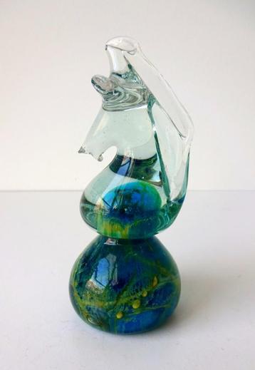 Glazen zeepaardje helder turquoise geel Mdina Malta 5186-g beschikbaar voor biedingen