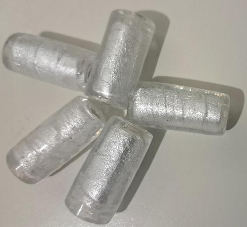 Grote silverfoil buis glas kralen zilver wit 28x15 mm, Hobby en Vrije tijd, Kralen en Sieraden maken, Nieuw, Kraal, Verzenden