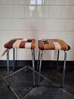 Vintage krukjes op metalen pootjes en patchwork leer, vacht, Vintage, Ophalen of Verzenden, Zo goed als nieuw, Nvt