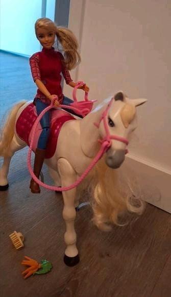 Barbie met lopend, bewegend paard, Kinderen en Baby's, Speelgoed | Poppen, Zo goed als nieuw, Barbie, Ophalen of Verzenden