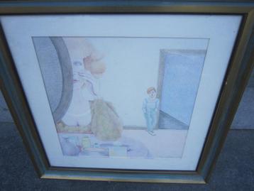 Fred J.Hemmes, '67, Pastel,. Vrouw maakt zich op, Jongen beschikbaar voor biedingen