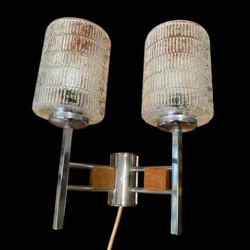 Vintage wandlamp Duitsland 50S chroom/hout/glas beschikbaar voor biedingen