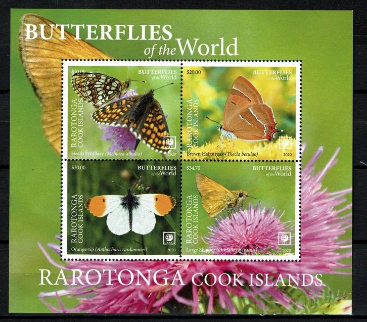 rarotonga 2020 pf blok vlinders butterflies insecten, Postzegels en Munten, Postzegels | Thematische zegels, Postfris, Dier of Natuur