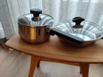 Steelpan en koekenpan beide met deksel, Huis en Inrichting, Ophalen of Verzenden, Zo goed als nieuw, Rvs, Koekenpan of Braadpan