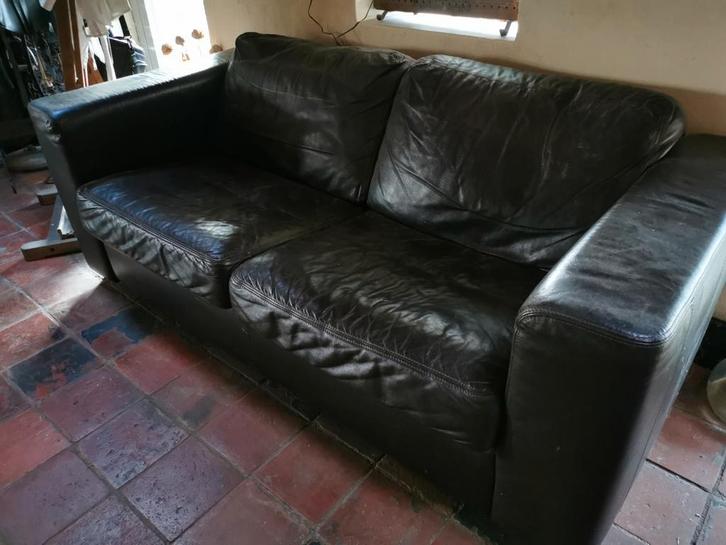 Gratis bruine leren 2,5 zits bank 180x80, Huis en Inrichting, Banken | Bankstellen, Gebruikt, Rechte bank, Tweepersoons, 150 tot 200 cm