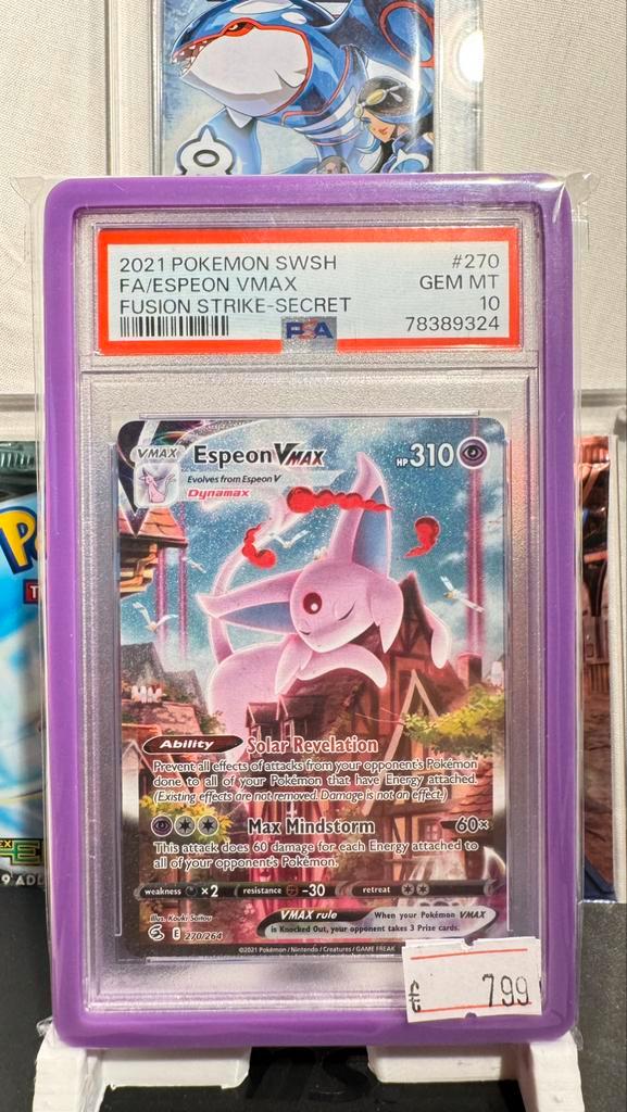 Espeon Vmax Psa 10 fusion strike #270, Hobby en Vrije tijd, Verzamelkaartspellen | Pokémon, Zo goed als nieuw, Losse kaart, Ophalen of Verzenden