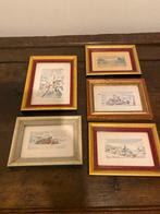 5 gesigneerde miniatuur aquarellen, Antiek en Kunst, Kunst | Schilderijen | Klassiek, Ophalen of Verzenden