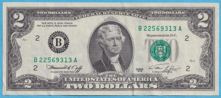 (KD34) Amerika 2 dollar, Postzegels en Munten, Bankbiljetten | Amerika, Los biljet, Noord-Amerika, Verzenden