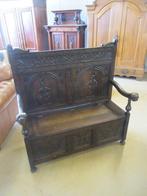 Oer 11489 ANTIEKE klepbank met snijwerk, Ophalen