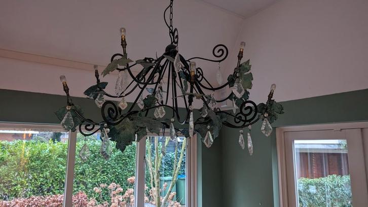 Baroque hanglamp/kroonluchter Groenblad Maroeska Metz, Huis en Inrichting, Lampen | Kroonluchters, Gebruikt, Glas, Metaal, Ophalen