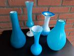 Prachtige blauwe vintage opaline vazen. Vijf verschillende., Ophalen of Verzenden