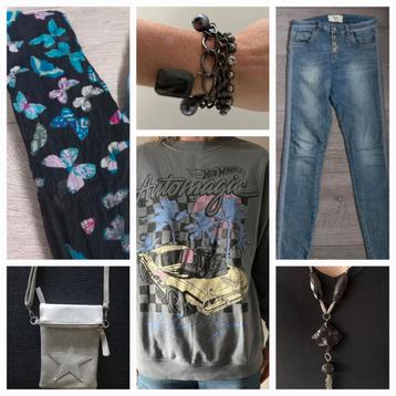 Complete outfit, jeans, trui, tas  sjaal, armband en ketting beschikbaar voor biedingen
