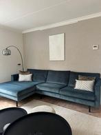 Stijlvolle bank met vaste chaise longue, velours-turquoise, Ophalen, 250 tot 300 cm, 125 tot 150 cm, Tweepersoons