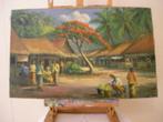 Indonesië Tafereel Dessa (Dorp) met Bomen, Ophalen of Verzenden, Minder dan 50 cm, Schilderij, Minder dan 50 cm