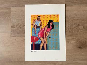Vintage Art Print LINA STIGSSON Oil Paint ''Man & Woman  beschikbaar voor biedingen