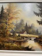 Schilderij: Landschap met huisje, Antiek en Kunst, Ophalen of Verzenden