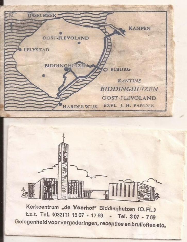 Biddinghuizen 2x suikerzakjes 60er jaren, Verzamelen, Suikerzakjes, Nederland, Ophalen of Verzenden