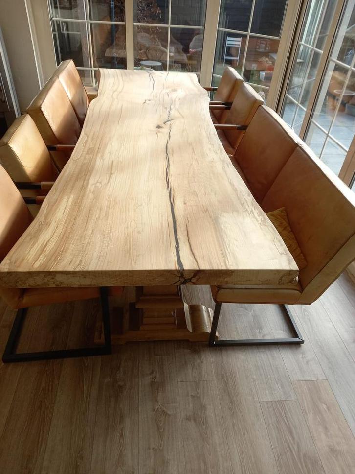 Boomstam tafel uit een schaaldeel 100%nl beuken essen eiken, Tuin en Terras, Tuinsets en Loungesets, Gebruikt, Hout, Ophalen of Verzenden