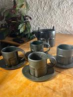 Avant-garde Gezichten Theeset Zwart Keramiek Theepot 5Koppen, Verzenden, Zo goed als nieuw, Overige stijlen, Kop(pen) en/of Schotel(s)