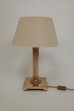 Messing vintage tafellamp met crèmekleurige plisse kap, -, -, Ophalen of Verzenden, -