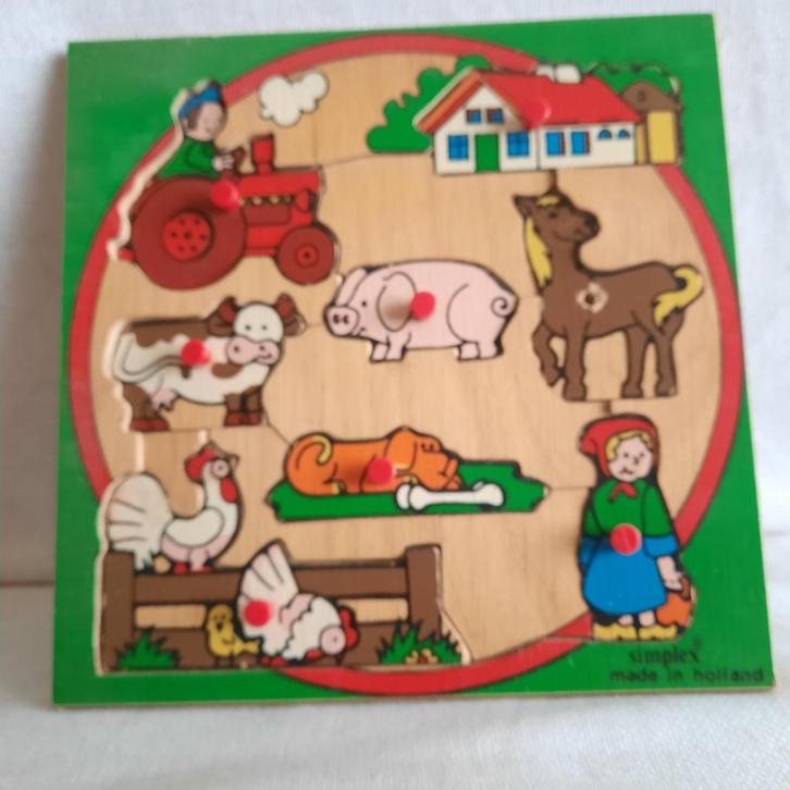Vintage speelgoed houten Simplex Toys puzzel boederij, Verzamelen, Retro, Huis en Inrichting, Ophalen of Verzenden