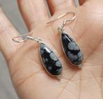 zilveren oorbellen met Sneeuwvlok Obsidiaan steen zilver 925, O.T., Hangers, Nieuw, Ophalen of Verzenden
